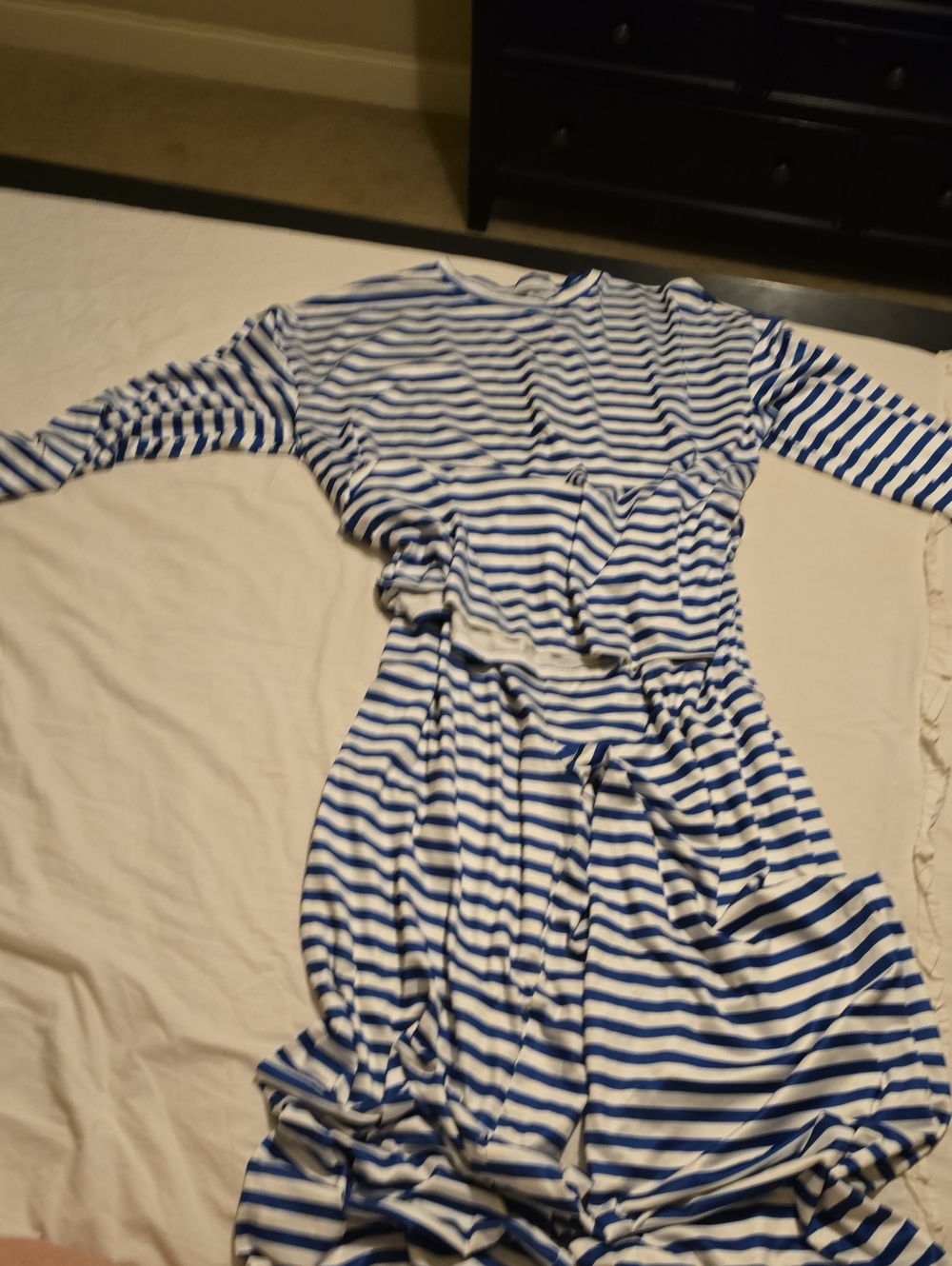Striped Blue and White Long-Sleeve/Pant Lounge Set. Runs Large like XXL